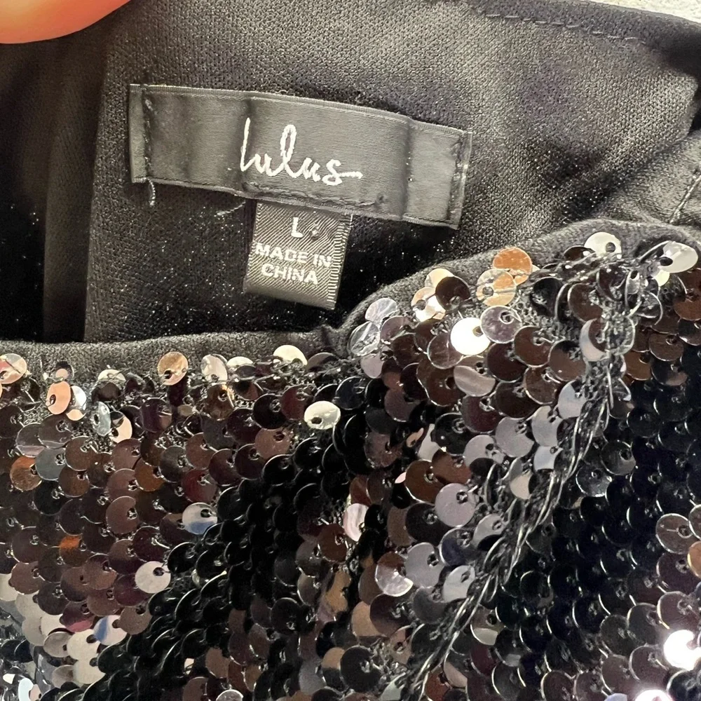 Lulus Sultry Soiree Black Sequin One-Shoulder Cutout Mini Dress Size Large - Picture 6 of 9